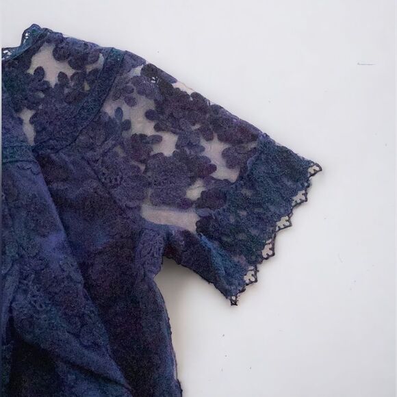 LAUNDRY BY SHELLI SEGAL BLOUSE TOP MEDIUM LACE EMBELLISHED NAVY BLUE - Picture 8 of 8